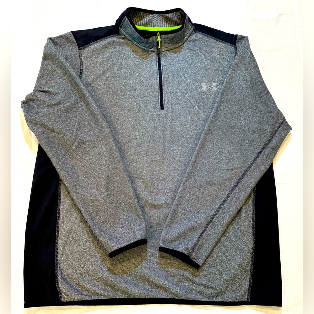 Under Armour Mens Cold Gear Pullover 1/4 Zip Fleece Loose Fit Gray/BL Size XXL
